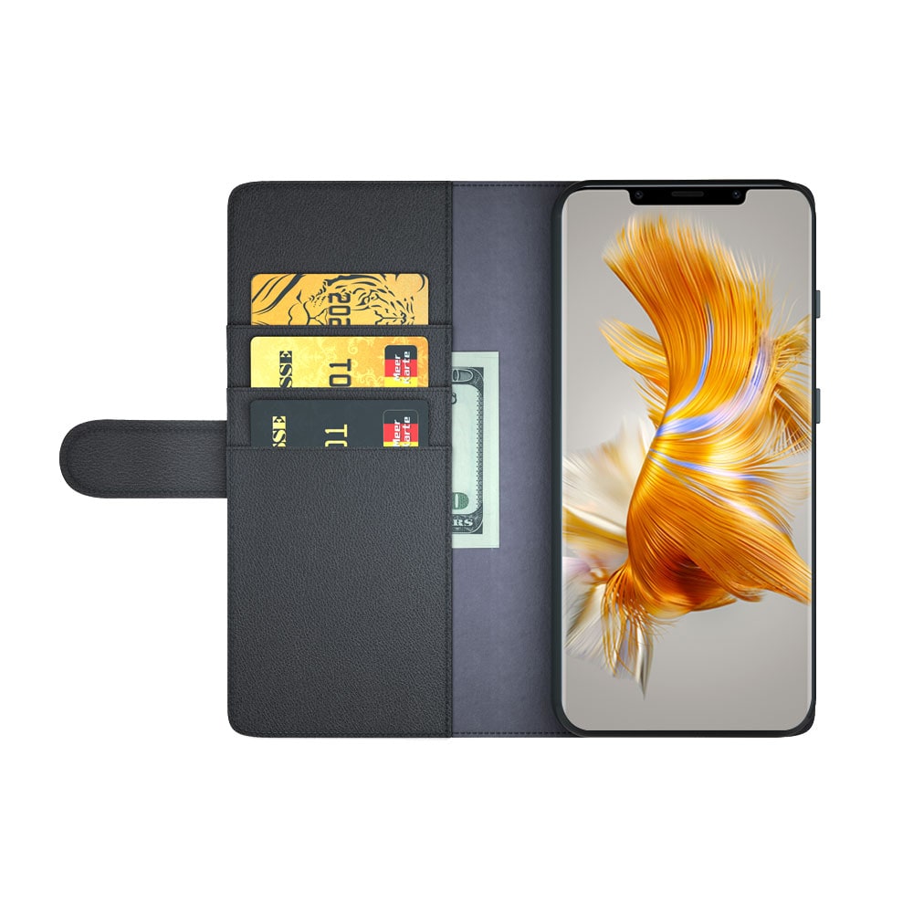 Huawei Mate 50 Pro Plånboksfodral i Äkta Läder, Svart