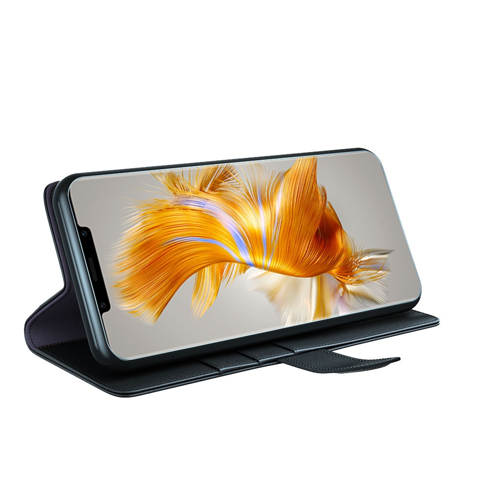 Huawei Mate 50 Pro Plånboksfodral i Äkta Läder, Svart