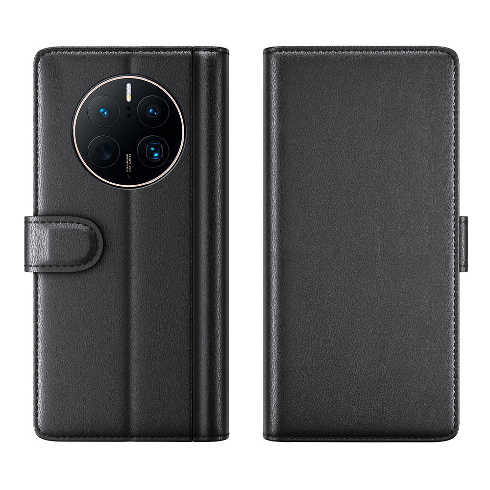 Huawei Mate 50 Pro Plånboksfodral i Äkta Läder, Svart