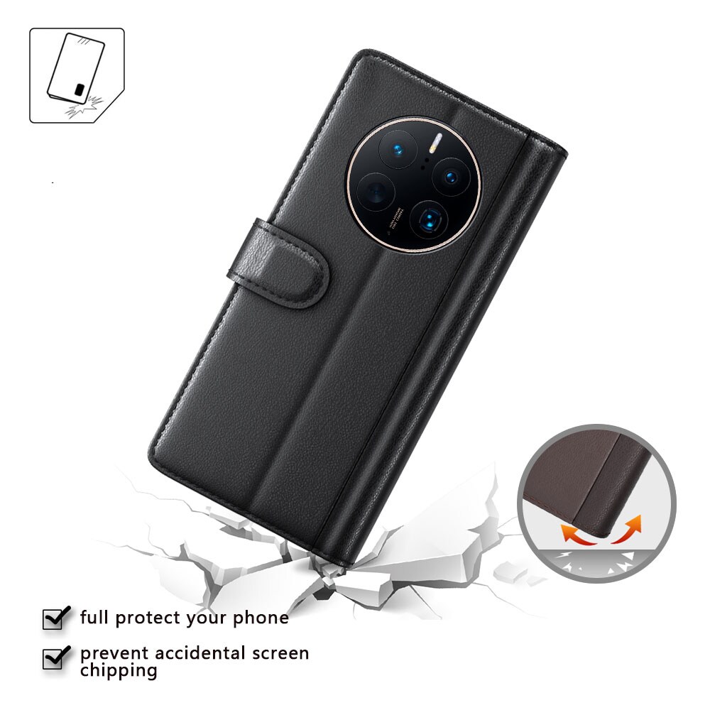 Huawei Mate 50 Pro Plånboksfodral i Äkta Läder, Svart