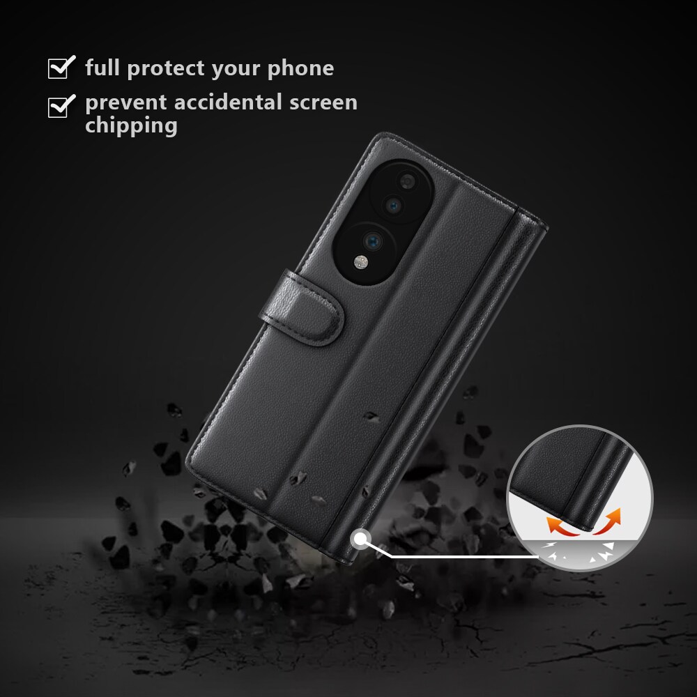  Honor 70 Plånboksfodral i Äkta Läder, Svart