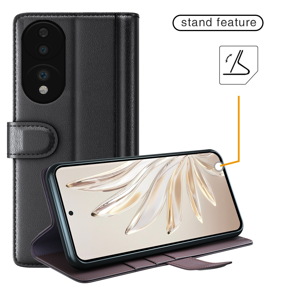 Honor 70 Plånboksfodral i Äkta Läder, Svart
