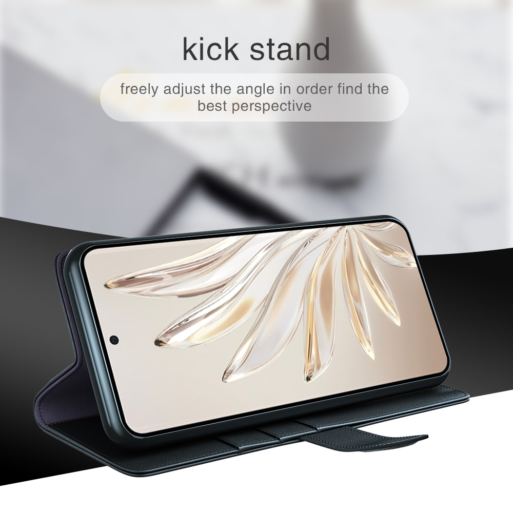  Honor 70 Plånboksfodral i Äkta Läder, Svart