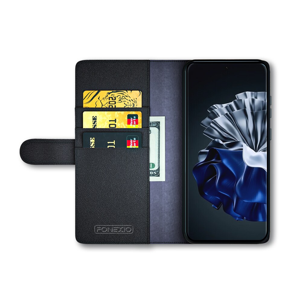 Huawei P60 Pro/P60 Plånboksfodral i Äkta Läder, Svart