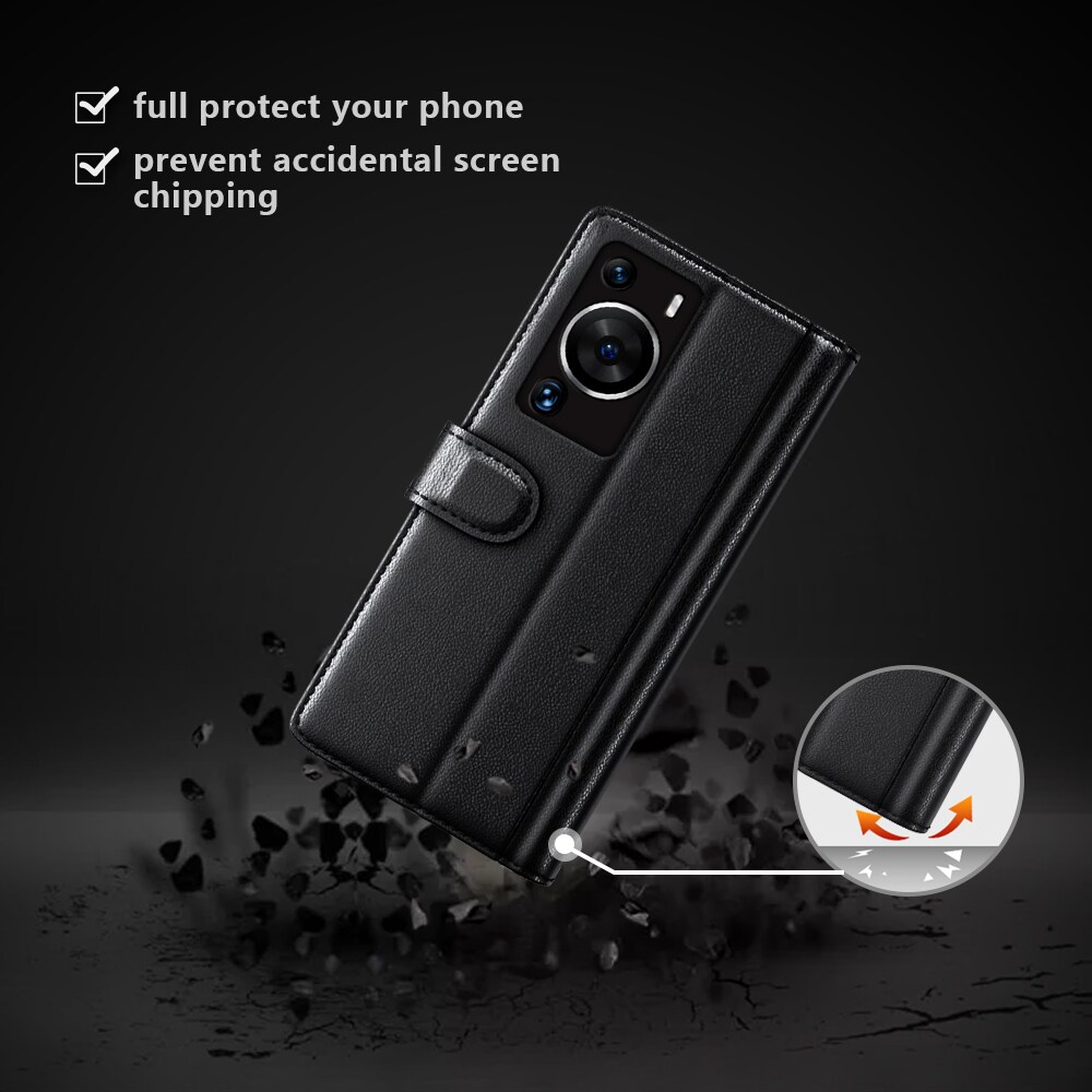Huawei P60 Pro/P60 Plånboksfodral i Äkta Läder, Svart