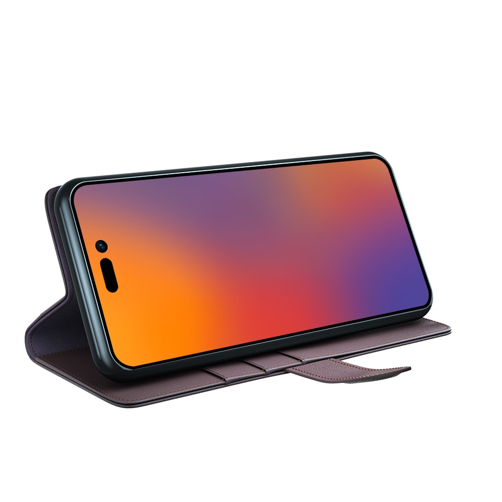 iPhone 14 Pro Max Plånboksfodral i Äkta Läder, Brun