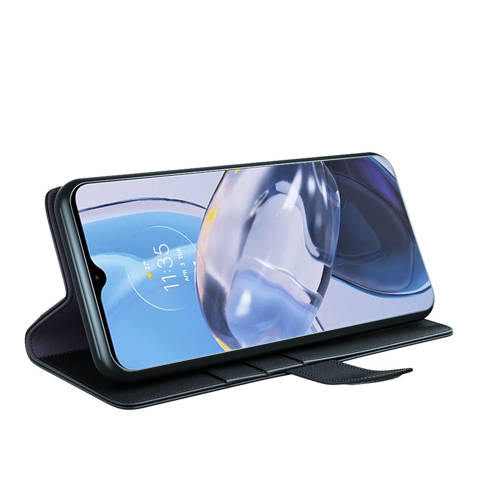 Motorola Moto E22i Plånboksfodral i Äkta Läder, Svart