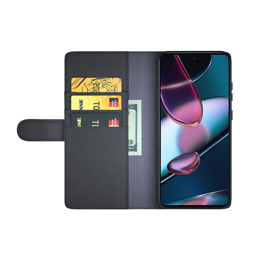 Motorola Edge 30 Plånboksfodral i Äkta Läder, Svart