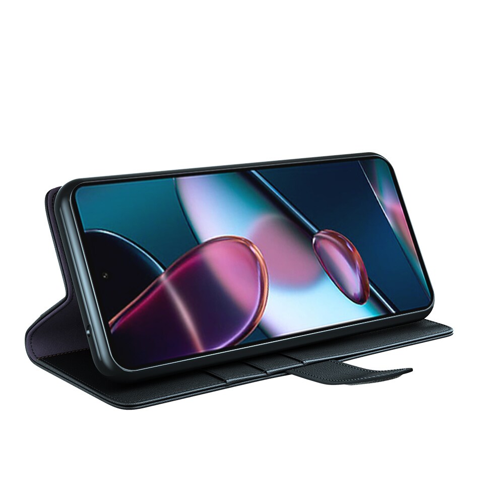 Motorola Edge 30 Plånboksfodral i Äkta Läder, Svart