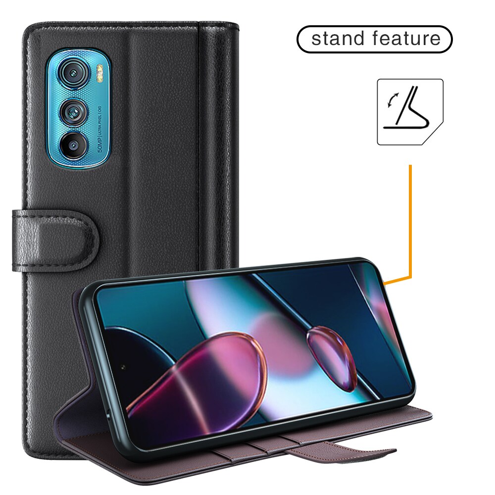 Motorola Edge 30 Plånboksfodral i Äkta Läder, Svart