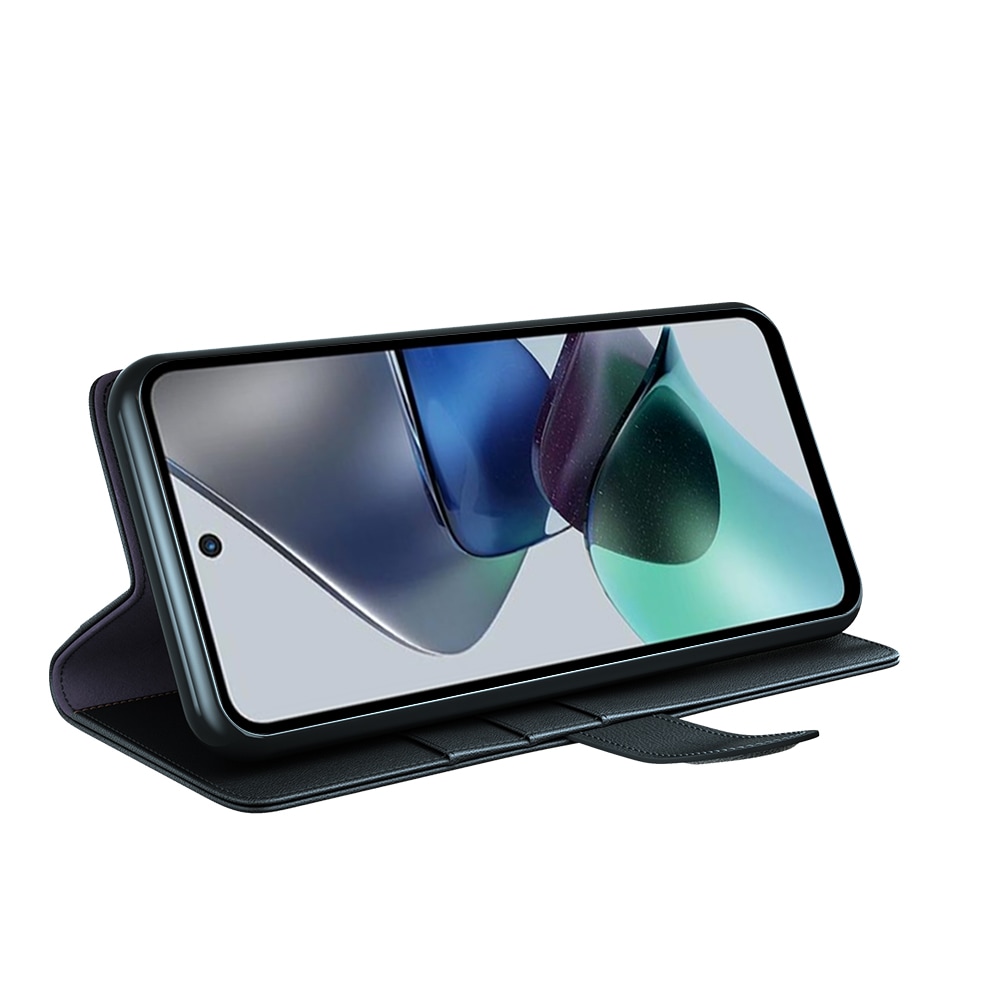 Motorola Moto G23 Plånboksfodral i Äkta Läder, Svart