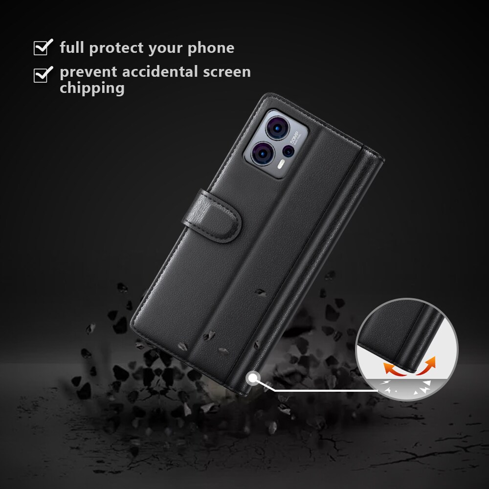 Motorola Moto G23 Plånboksfodral i Äkta Läder, Svart