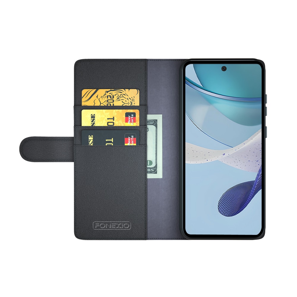 Motorola Moto G53 Plånboksfodral i Äkta Läder, svart
