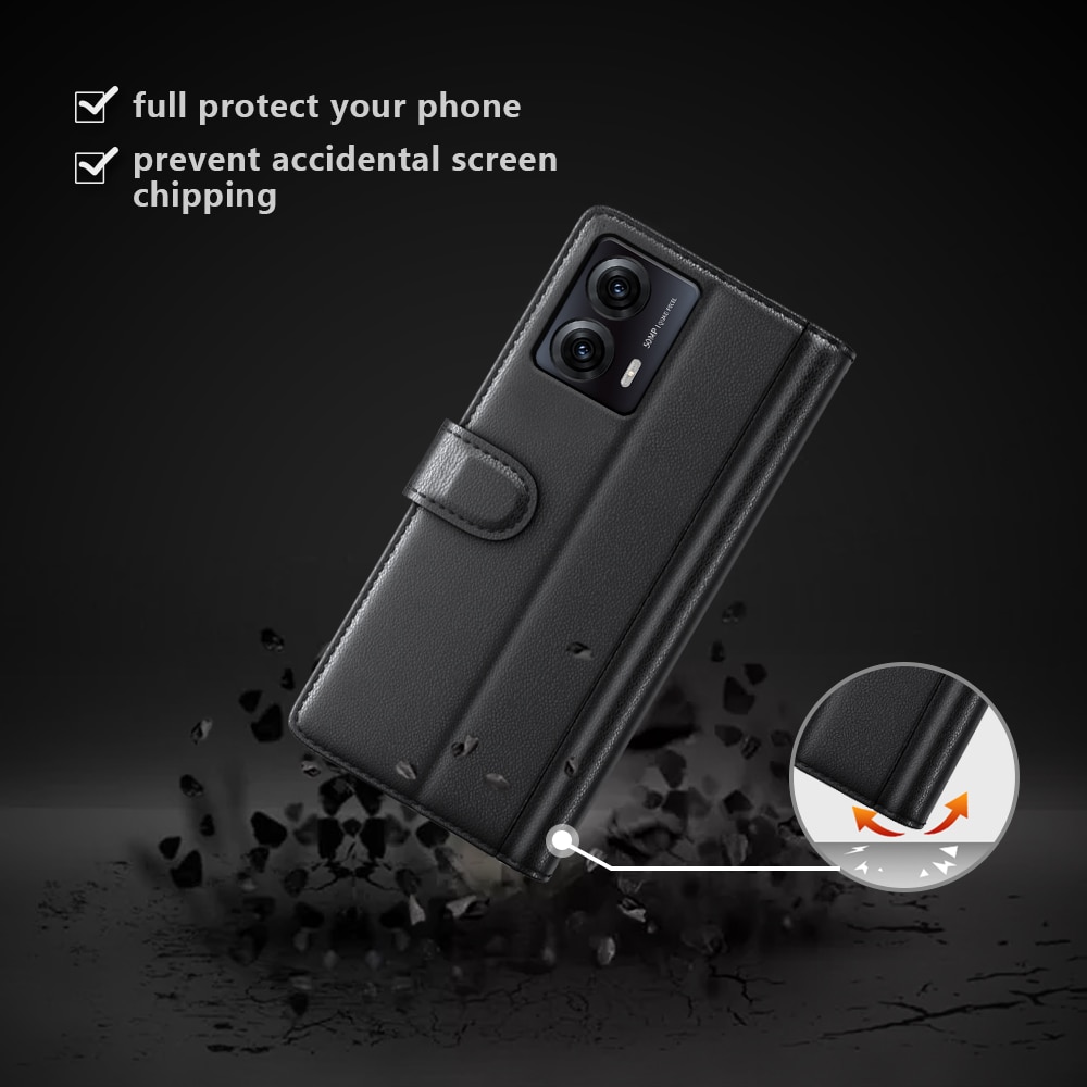 Motorola Moto G53 Plånboksfodral i Äkta Läder, svart