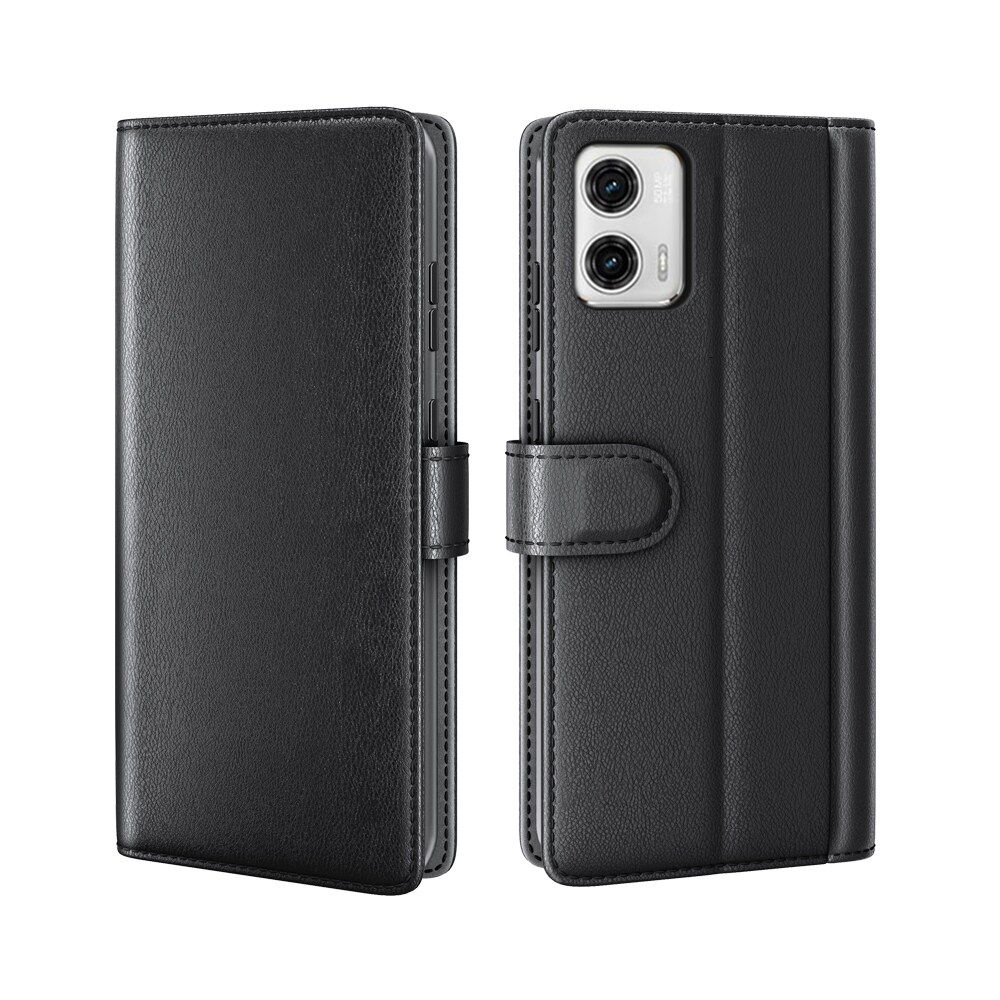 Motorola Moto G73 Plånboksfodral i Äkta Läder, Svart