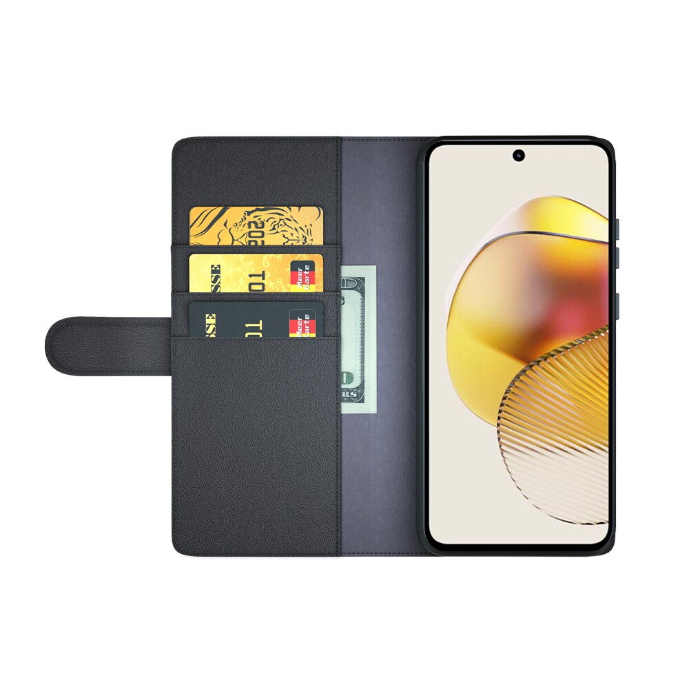 Motorola Moto G73 Plånboksfodral i Äkta Läder, Svart