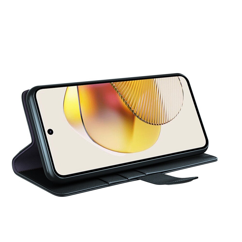 Motorola Moto G73 Plånboksfodral i Äkta Läder, Svart