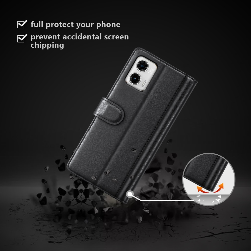 Motorola Moto G73 Plånboksfodral i Äkta Läder, svart