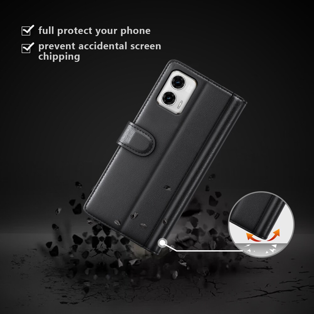 Motorola Moto G73 Plånboksfodral i Äkta Läder, Svart
