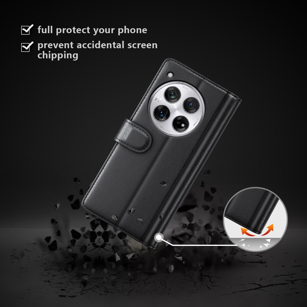 OnePlus 12 Plånboksfodral i Äkta Läder, svart