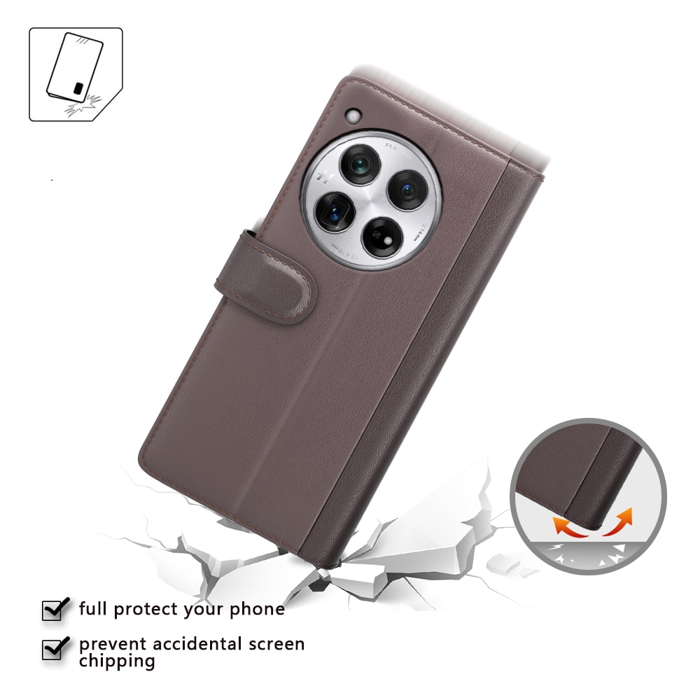 OnePlus 12 Plånboksfodral i Äkta Läder, brun