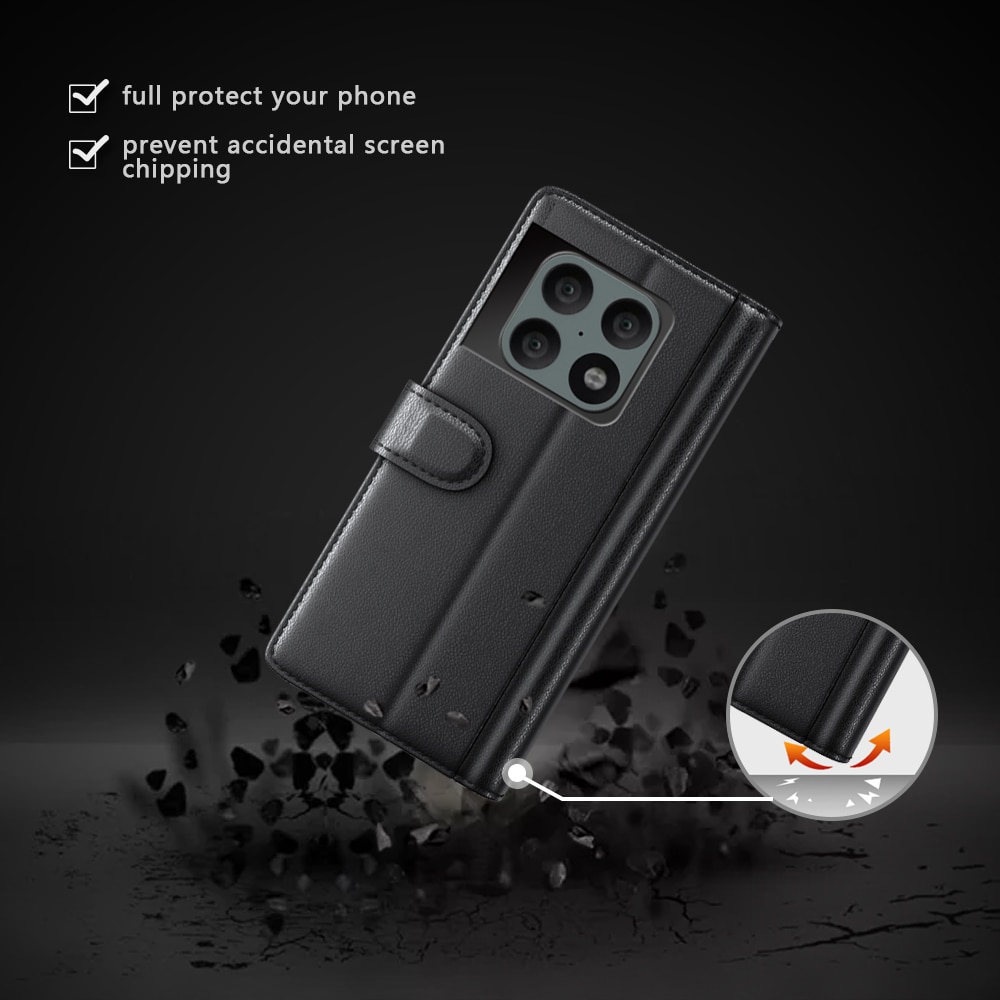 OnePlus 10 Pro Plånboksfodral i Äkta Läder, svart