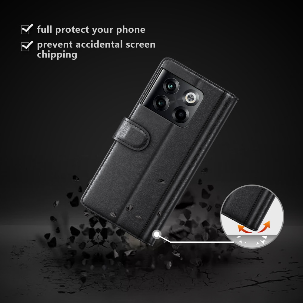 OnePlus 10T Plånboksfodral i Äkta Läder, svart