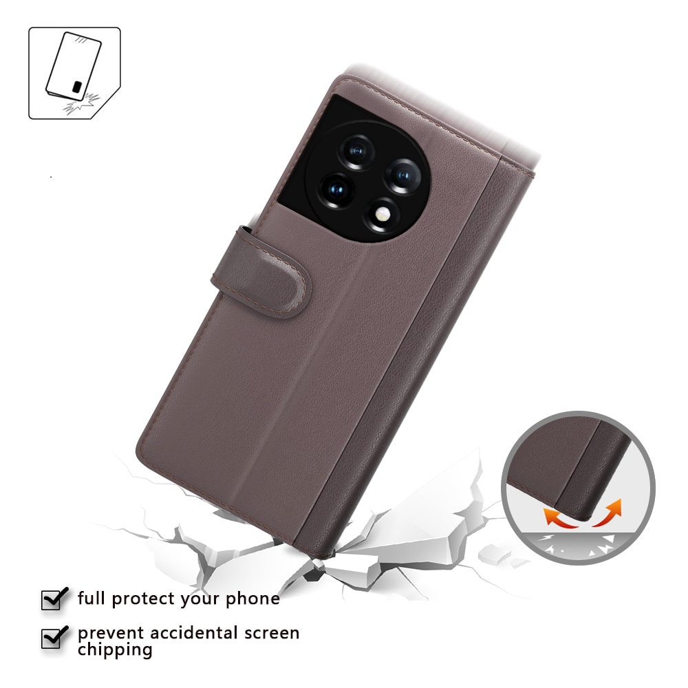  OnePlus 11 Plånboksfodral i Äkta Läder, Brun