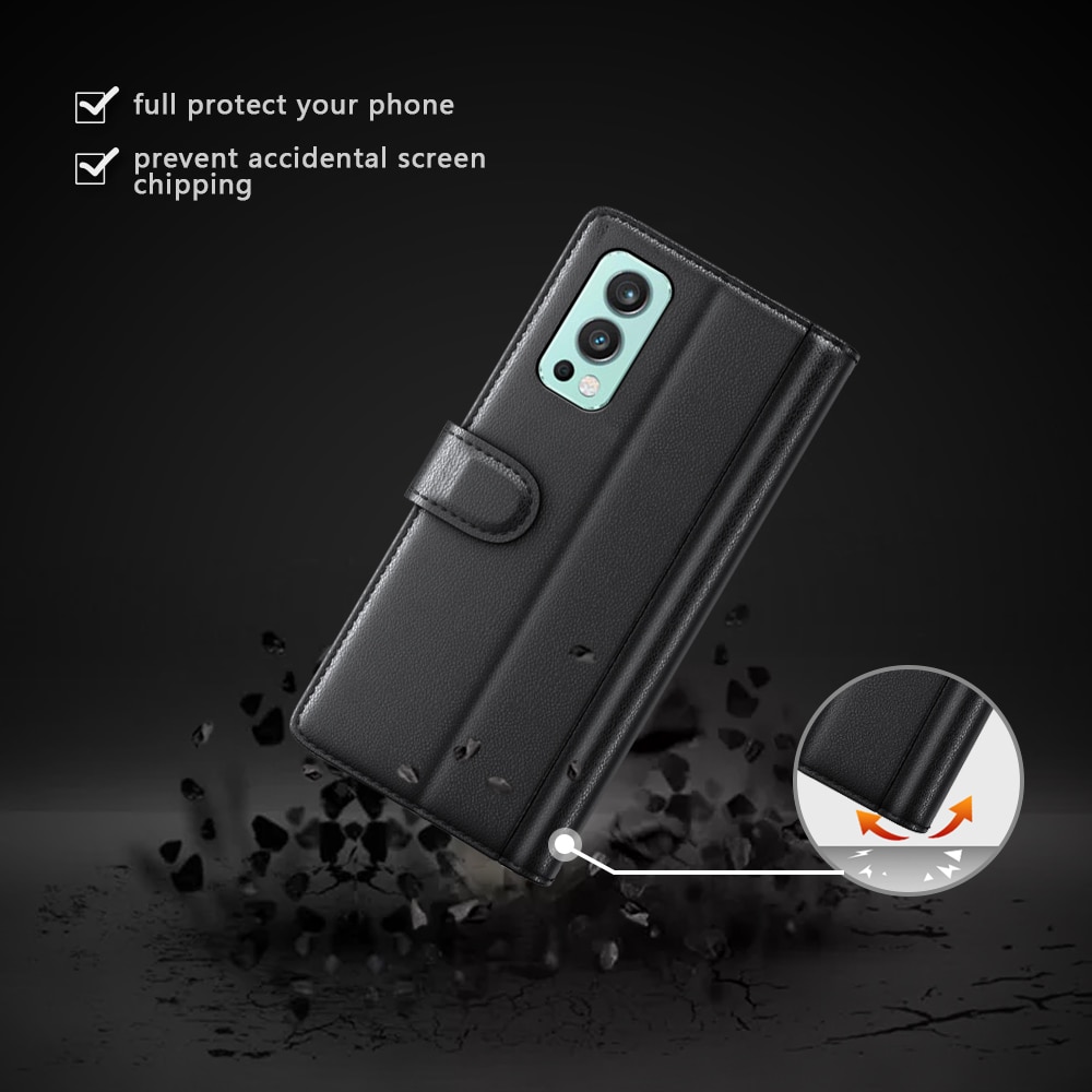 OnePlus Nord 2 5G Plånboksfodral i Äkta Läder, svart