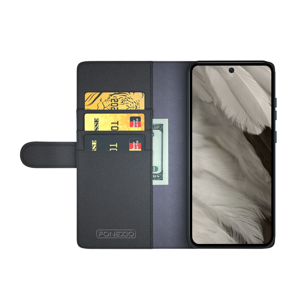Google Pixel 8 Plånboksfodral i Äkta Läder, svart