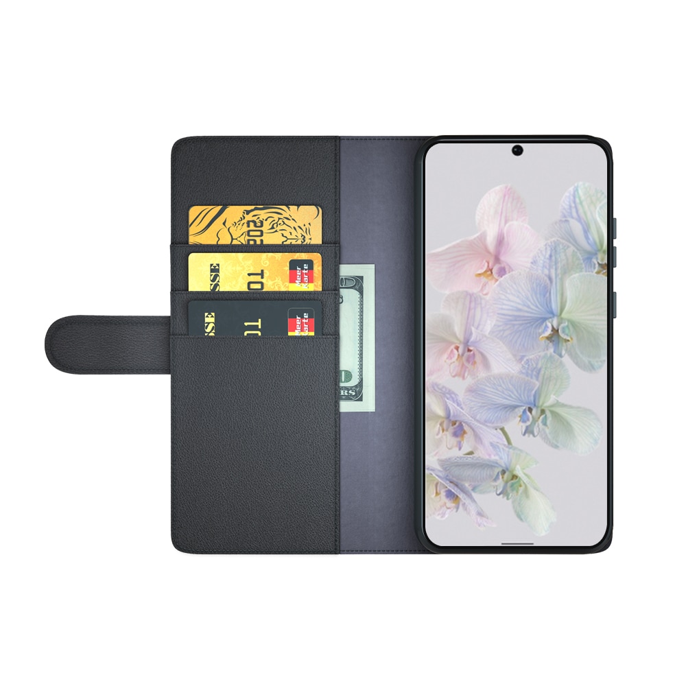 Google Pixel 7 Pro Plånboksfodral i Äkta Läder, Svart