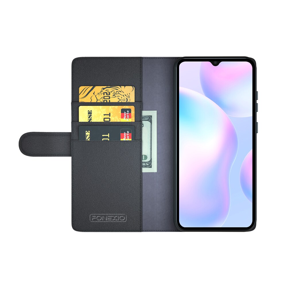 Xiaomi Redmi 9AT Plånboksfodral i Äkta Läder, Svart