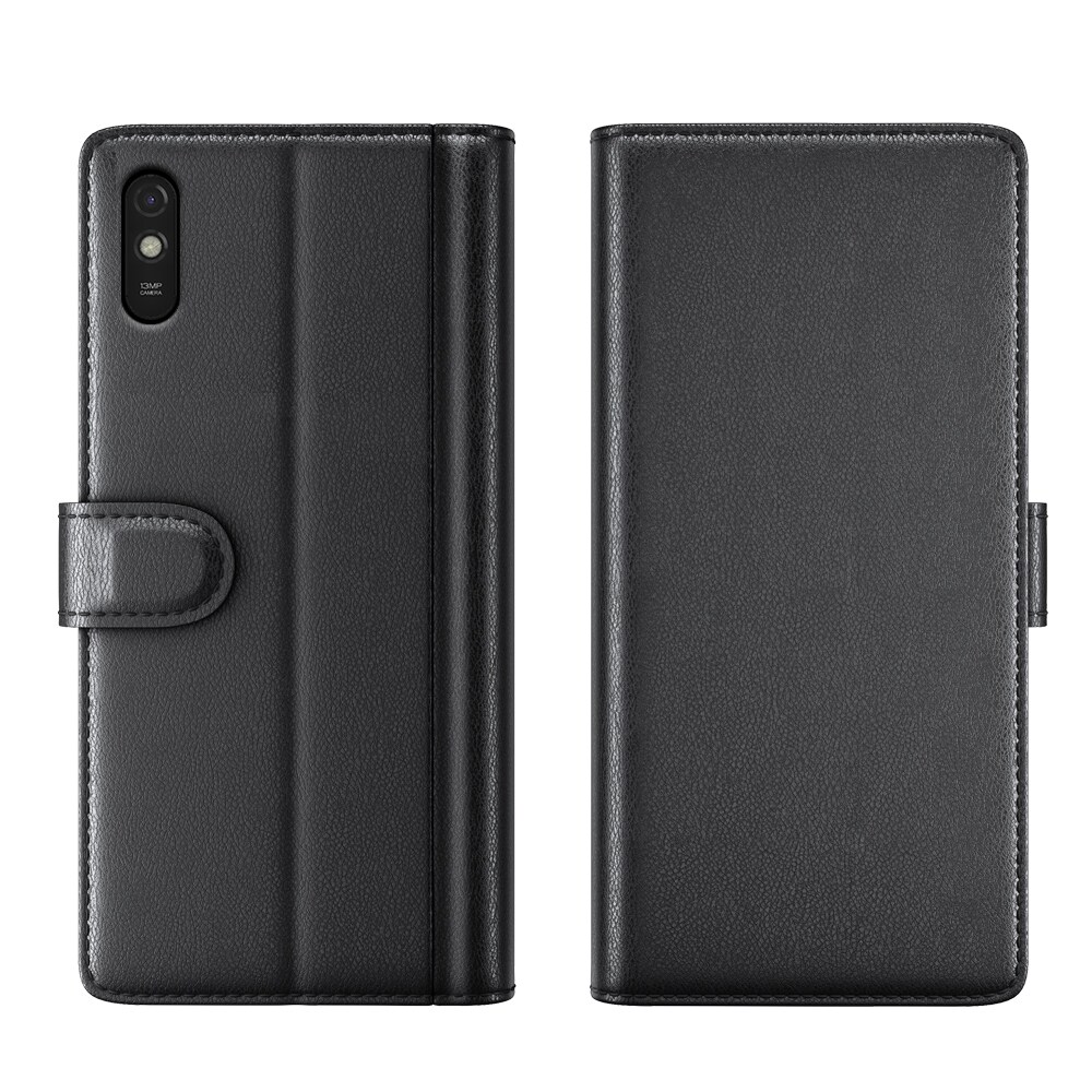 Xiaomi Redmi 9AT Plånboksfodral i Äkta Läder, Svart