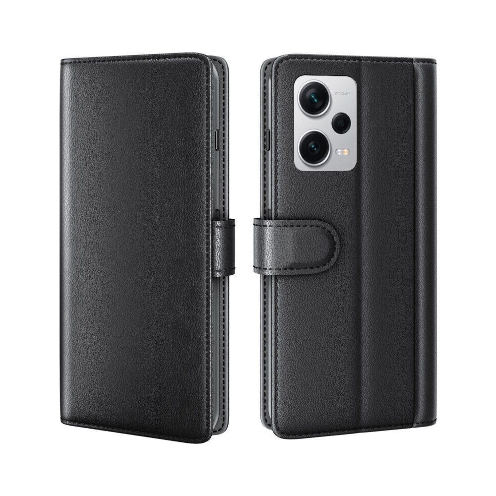 Xiaomi Redmi Note 12 Pro Plus Plånboksfodral i Äkta Läder, Svart