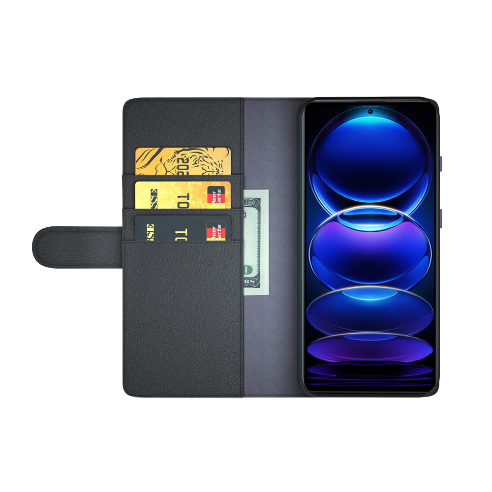 Xiaomi Redmi Note 12 Pro Plus Plånboksfodral i Äkta Läder, Svart