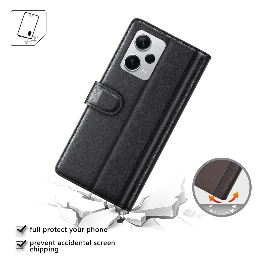 Xiaomi Redmi Note 12 Pro Plus Plånboksfodral i Äkta Läder, Svart