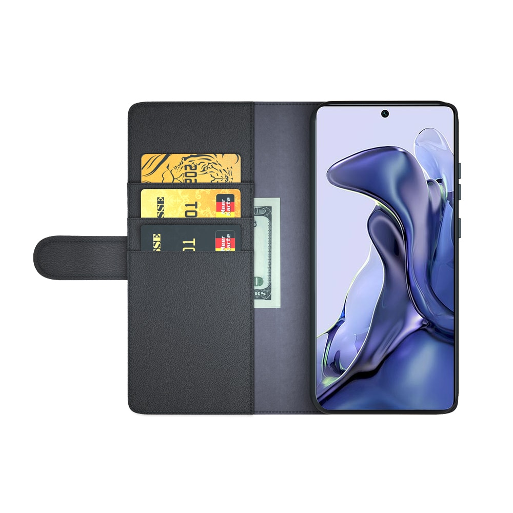 Xiaomi 11T/11T Pro Plånboksfodral i Äkta Läder, svart