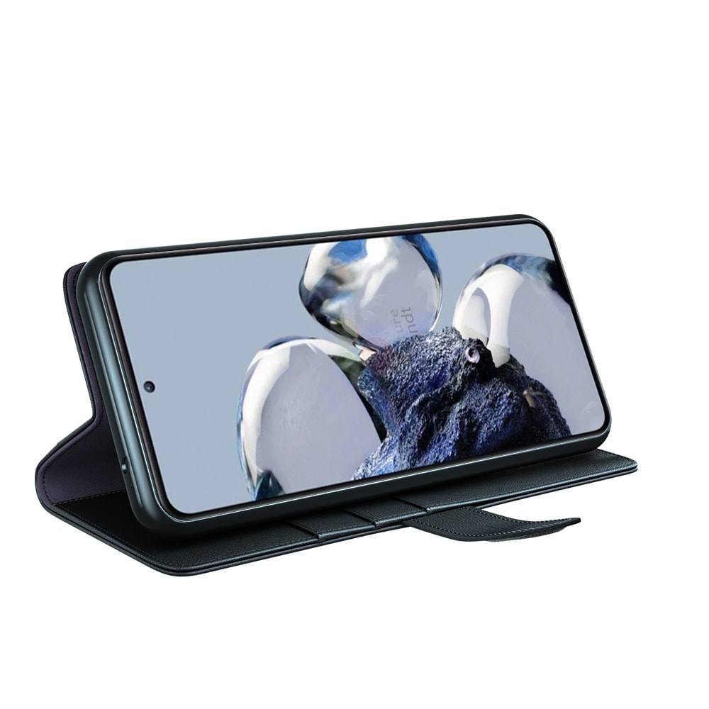 Xiaomi 12T/12T Pro Plånboksfodral i Äkta Läder, Svart
