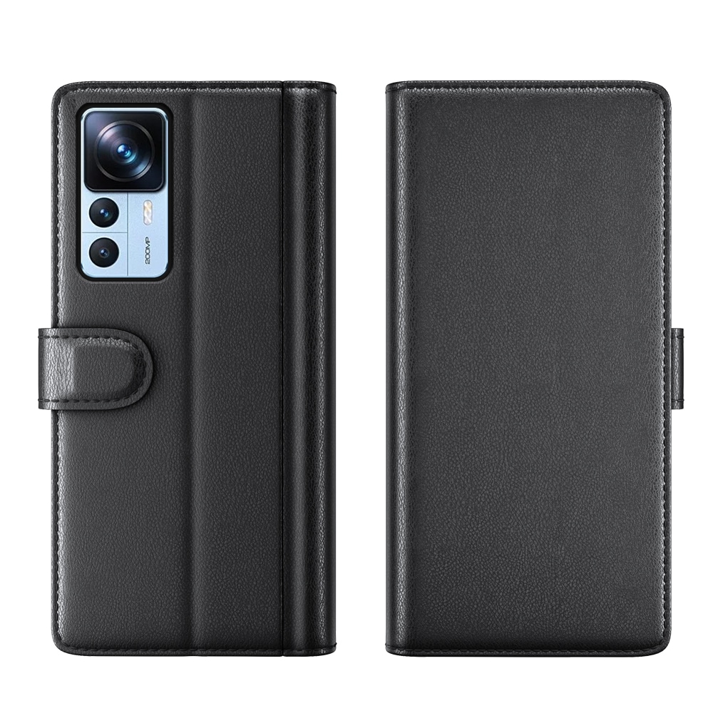 Xiaomi 12T/12T Pro Plånboksfodral i Äkta Läder, Svart