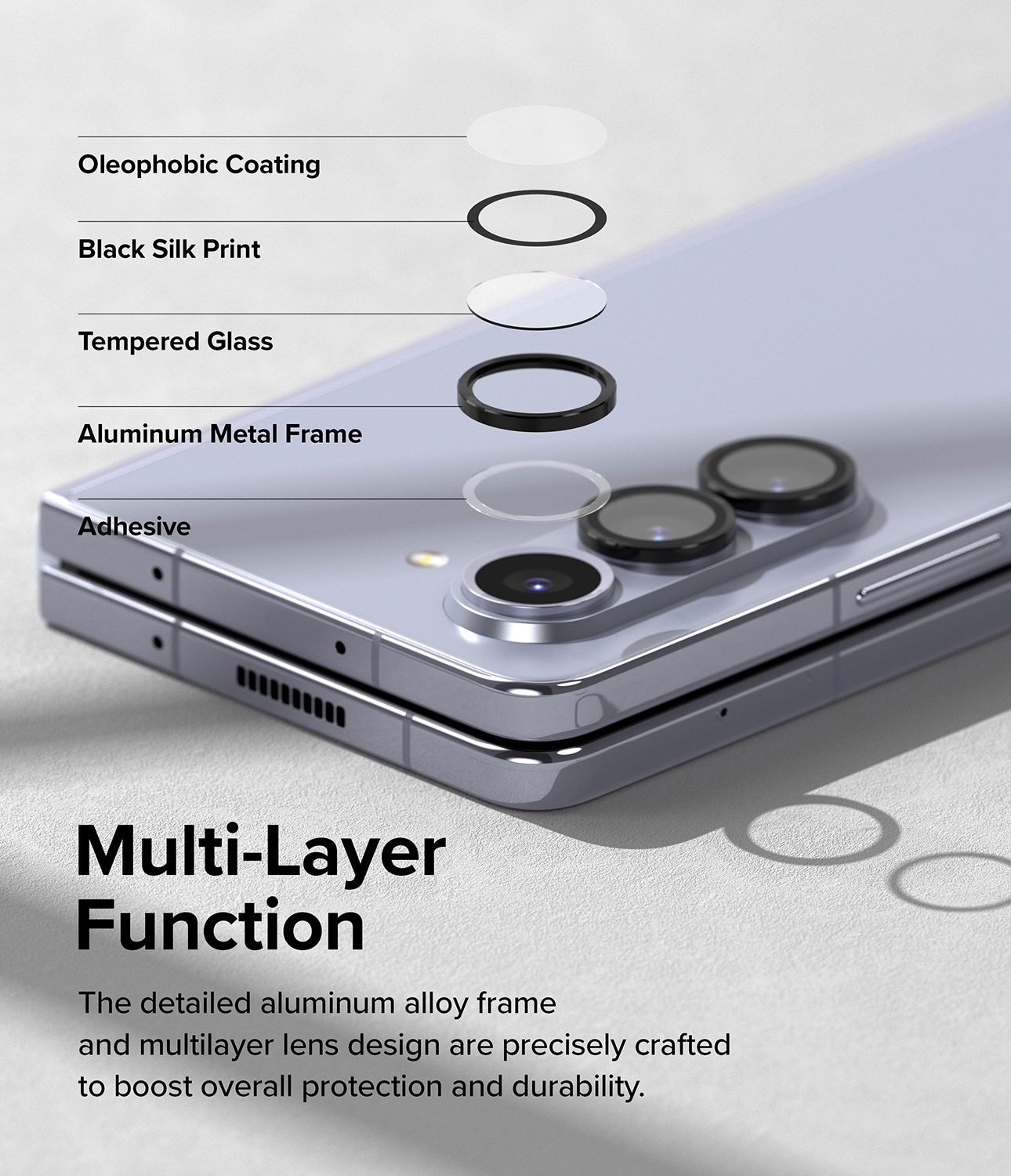 Samsung Galaxy Z Fold 5 Linsskydd med aluminiumram, Svart