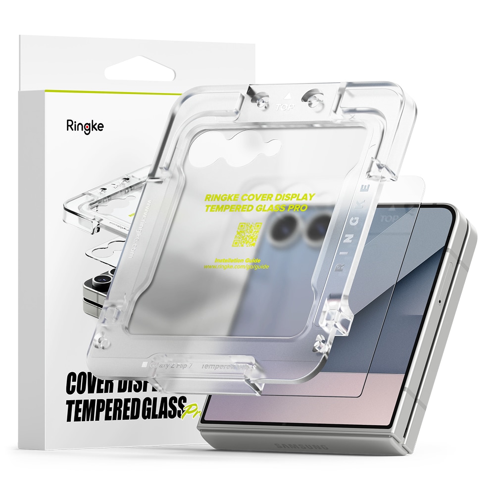 Samsung Galaxy Z Flip 7 Ytterskärmskydd i glas med installationsram (2-pack)