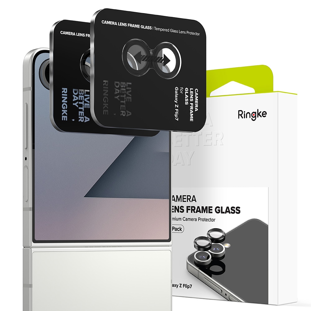 Samsung Galaxy Z Flip 7 2-pack Linsskydd med aluminiumram, Svart