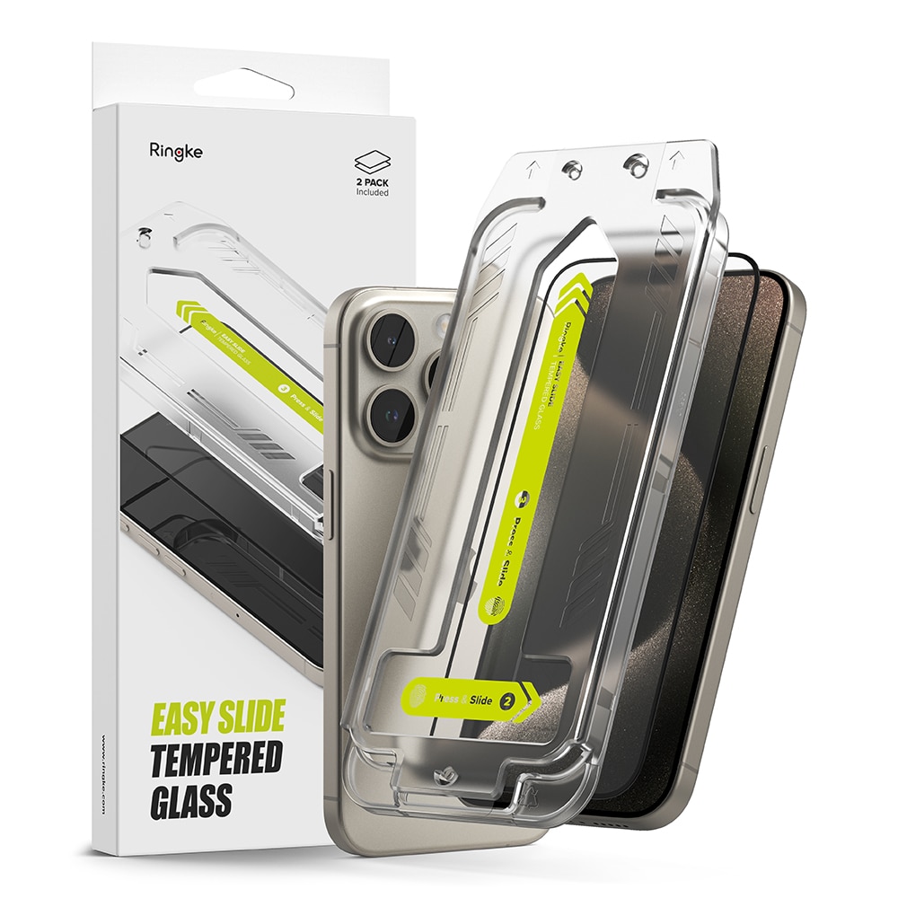 iPhone 15 Pro Skärmskydd i glas med monteringsram (2-pack)