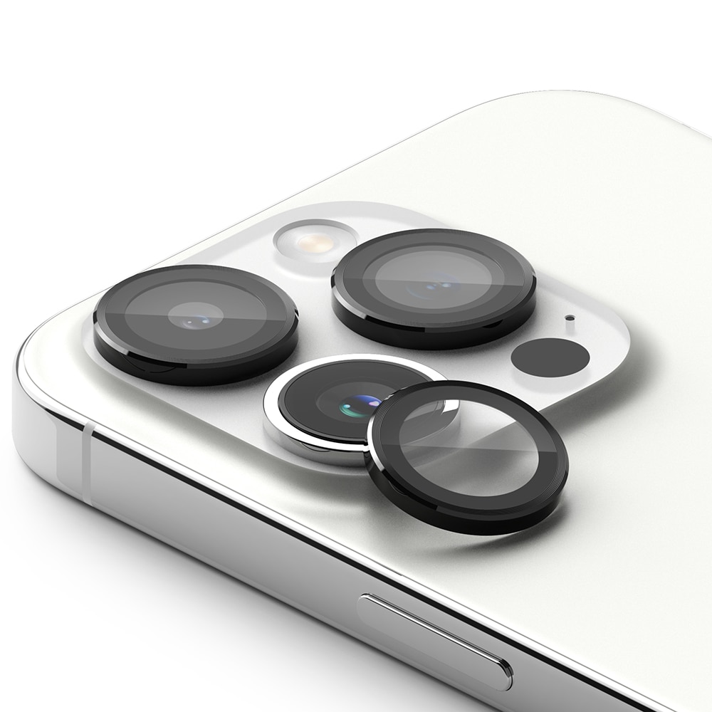 iPhone 15 Pro Linsskydd med aluminiumram, svart
