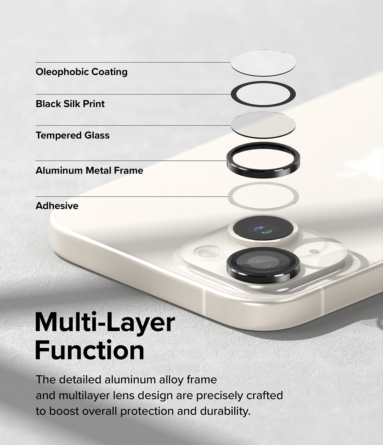 iPhone 15 Linsskydd med aluminiumram, svart