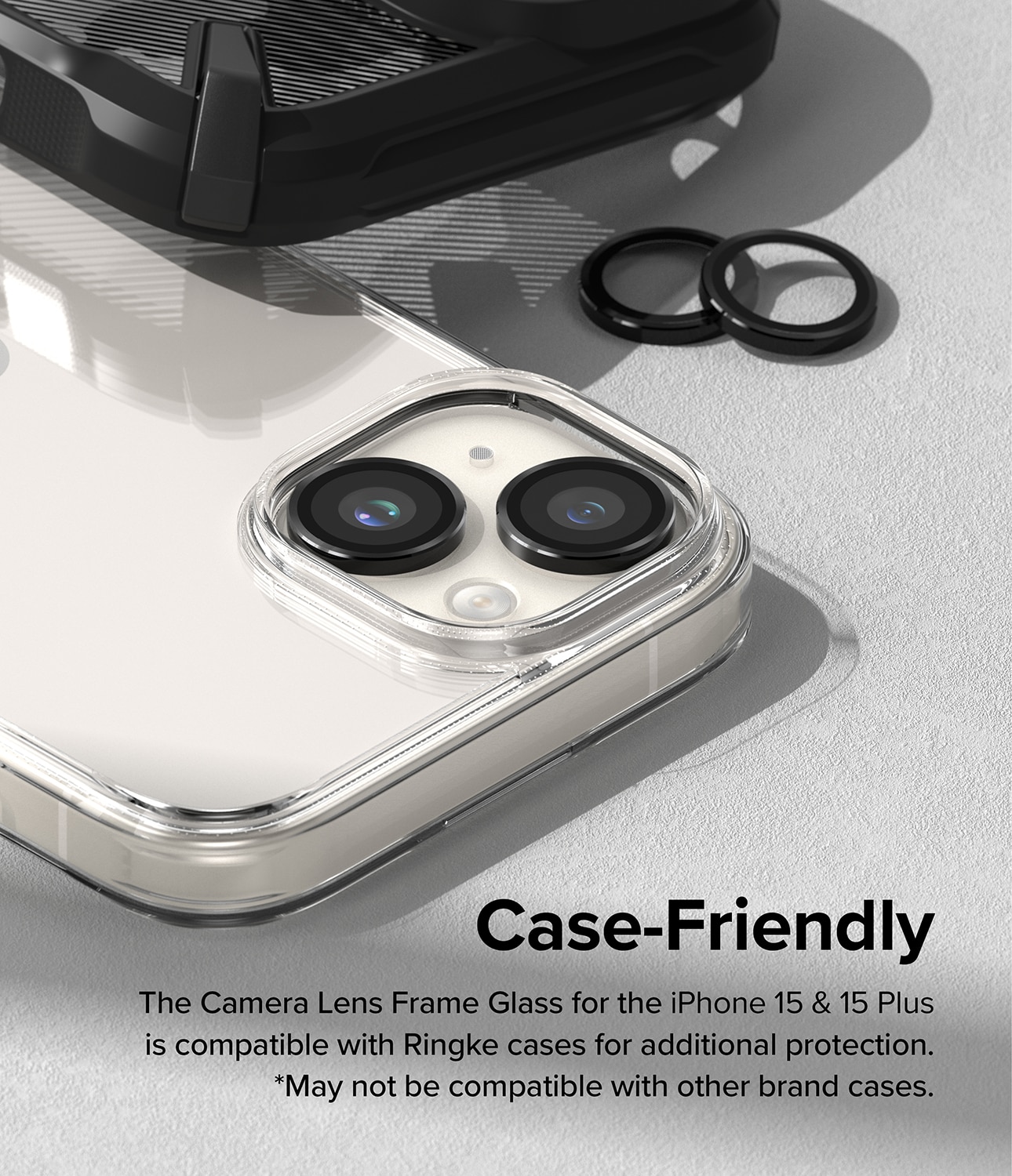 iPhone 15 Linsskydd med aluminiumram, svart