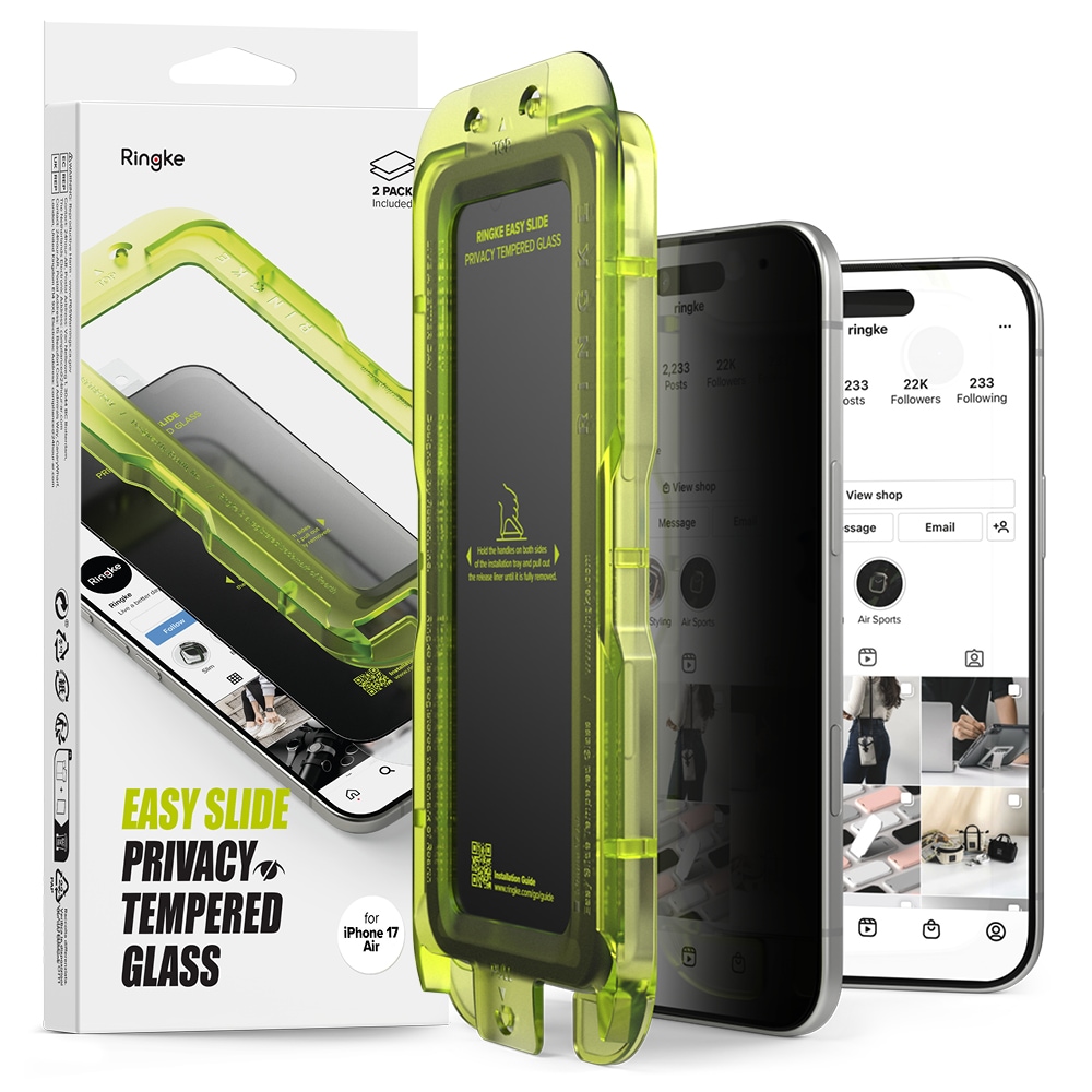 iPhone 17 Air Anti-spy Skärmskydd i glas med monteringsram (2-pack)