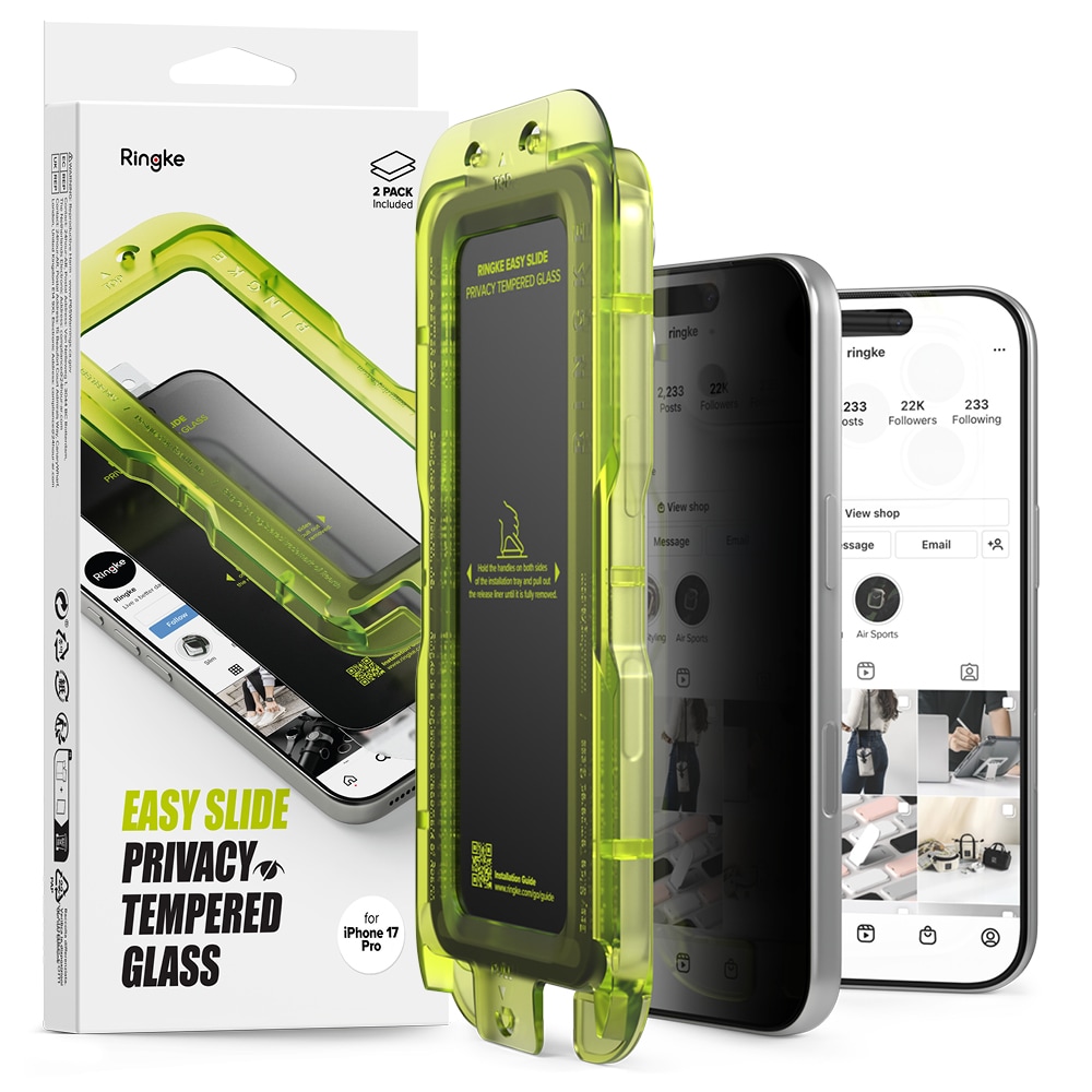 iPhone 17 Pro Anti-spy Skärmskydd i glas med monteringsram (2-pack)