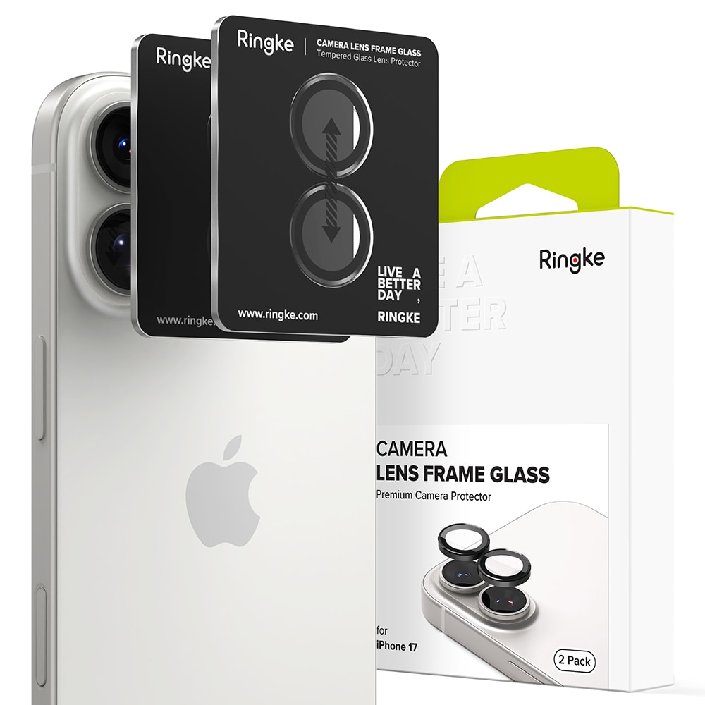 iPhone 17 2-pack Linsskydd med aluminiumram, Svart