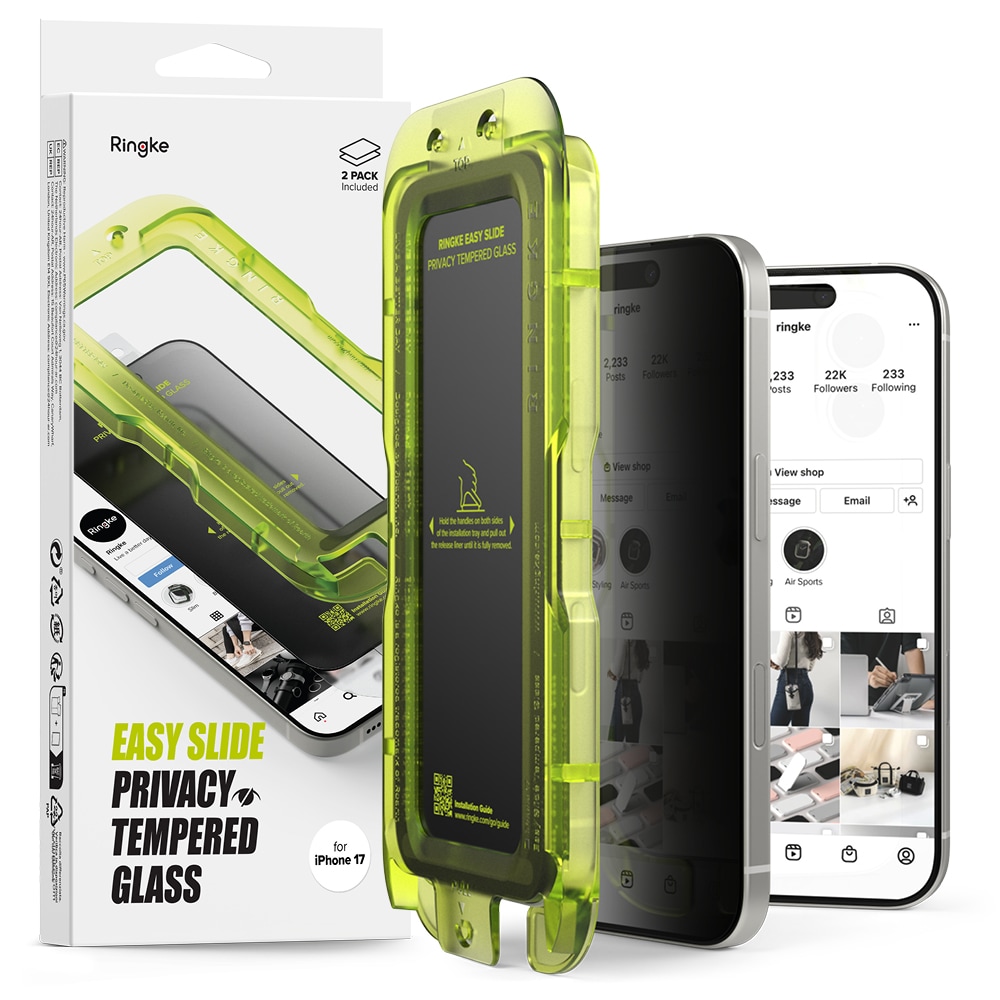 iPhone 17 Anti-spy Skärmskydd i glas med monteringsram (2-pack)